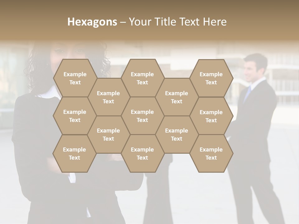 Two Business People Shaking Hands In Front Of A Building PowerPoint Template