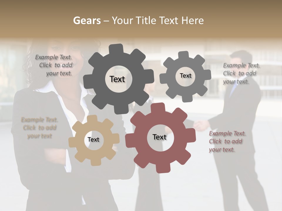 Two Business People Shaking Hands In Front Of A Building PowerPoint Template