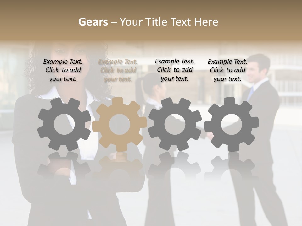 Two Business People Shaking Hands In Front Of A Building PowerPoint Template