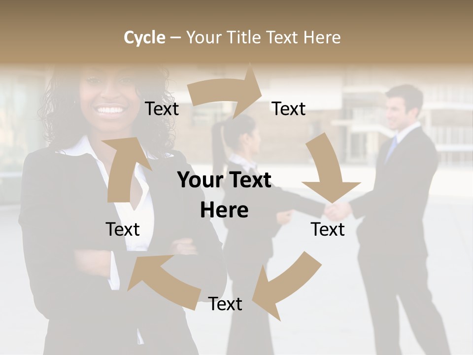 Two Business People Shaking Hands In Front Of A Building PowerPoint Template