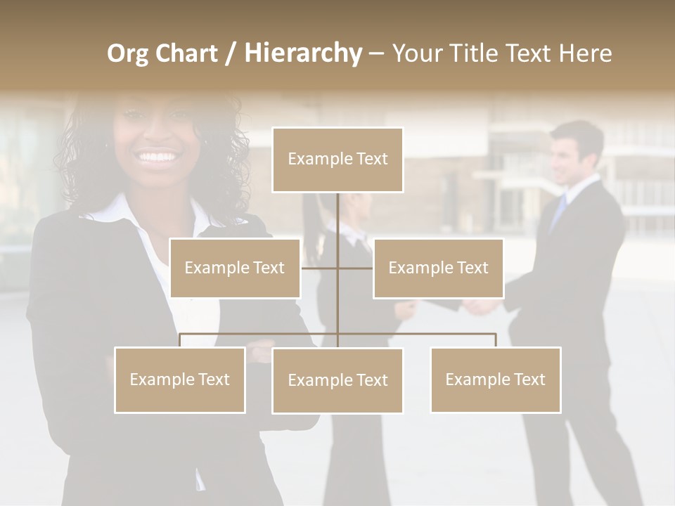 Two Business People Shaking Hands In Front Of A Building PowerPoint Template