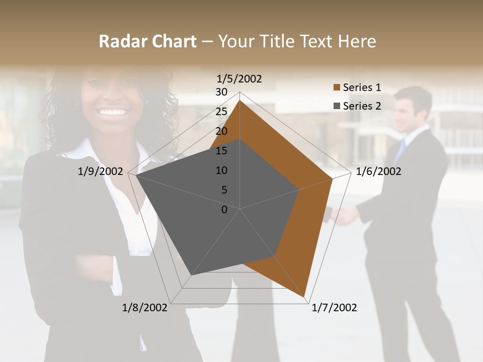 Two Business People Shaking Hands In Front Of A Building PowerPoint Template