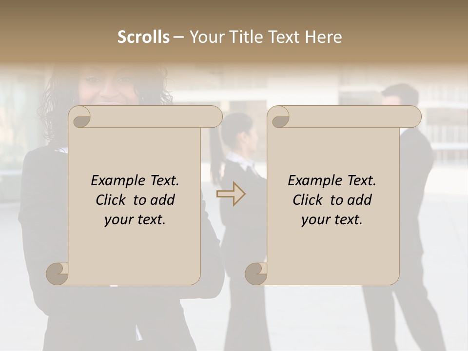Two Business People Shaking Hands In Front Of A Building PowerPoint Template