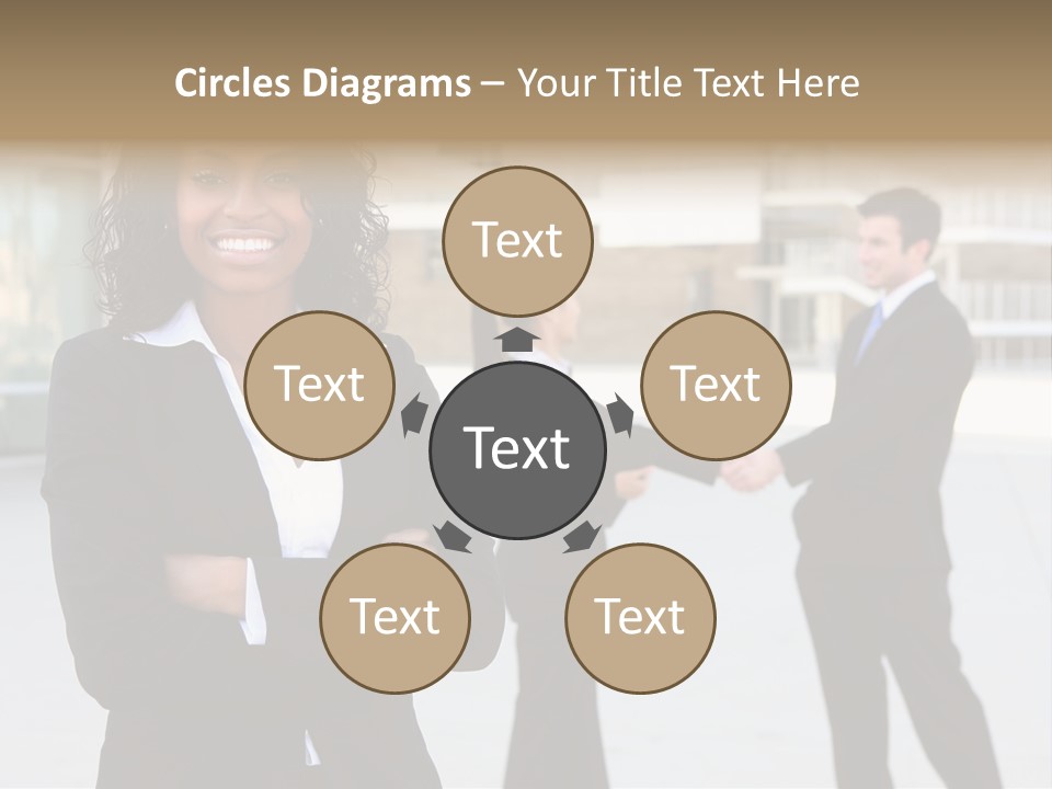 Two Business People Shaking Hands In Front Of A Building PowerPoint Template