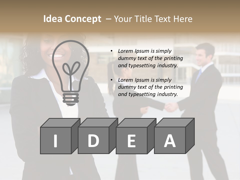 Two Business People Shaking Hands In Front Of A Building PowerPoint Template