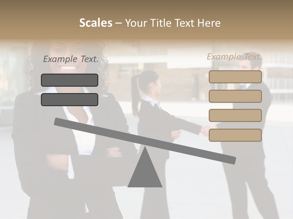 Two Business People Shaking Hands In Front Of A Building PowerPoint Template