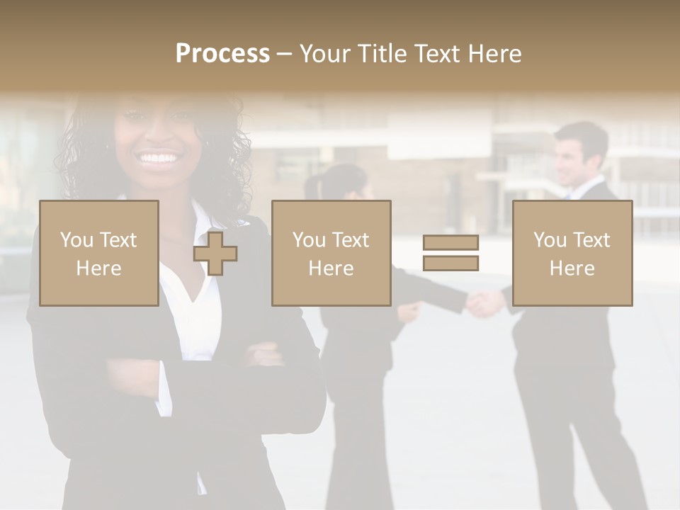 Two Business People Shaking Hands In Front Of A Building PowerPoint Template