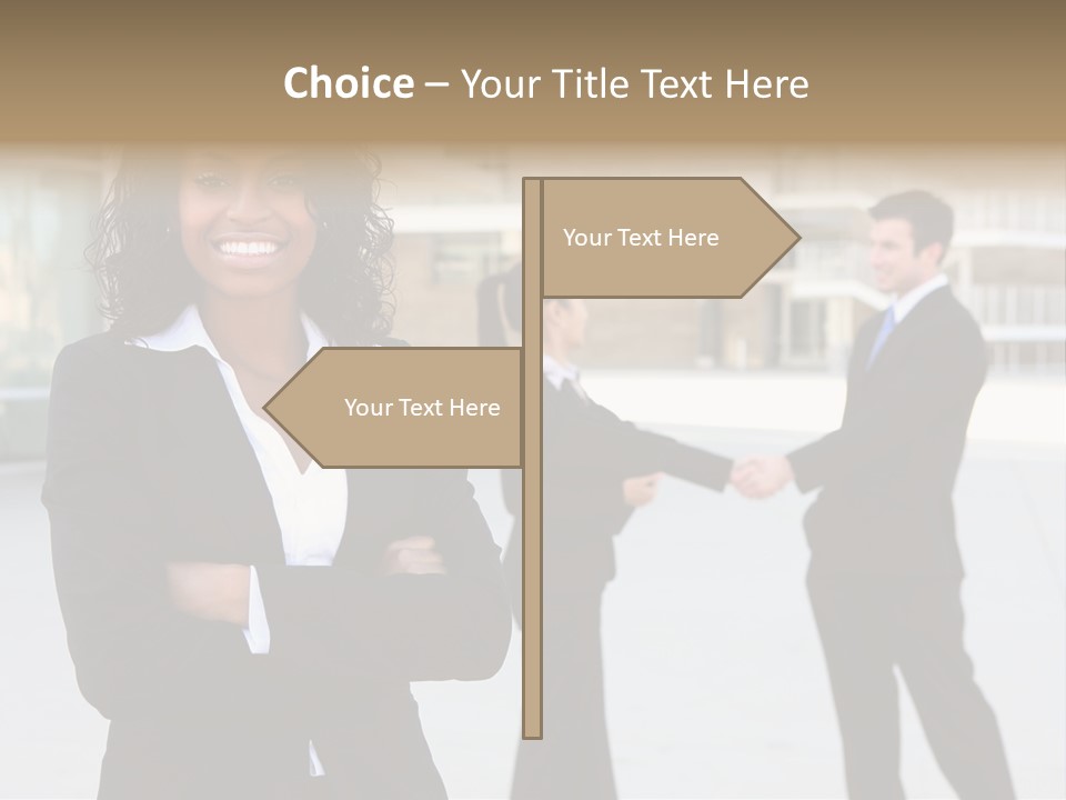 Two Business People Shaking Hands In Front Of A Building PowerPoint Template