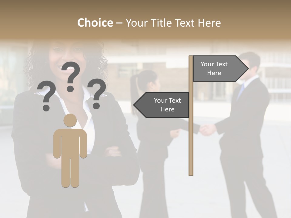 Two Business People Shaking Hands In Front Of A Building PowerPoint Template