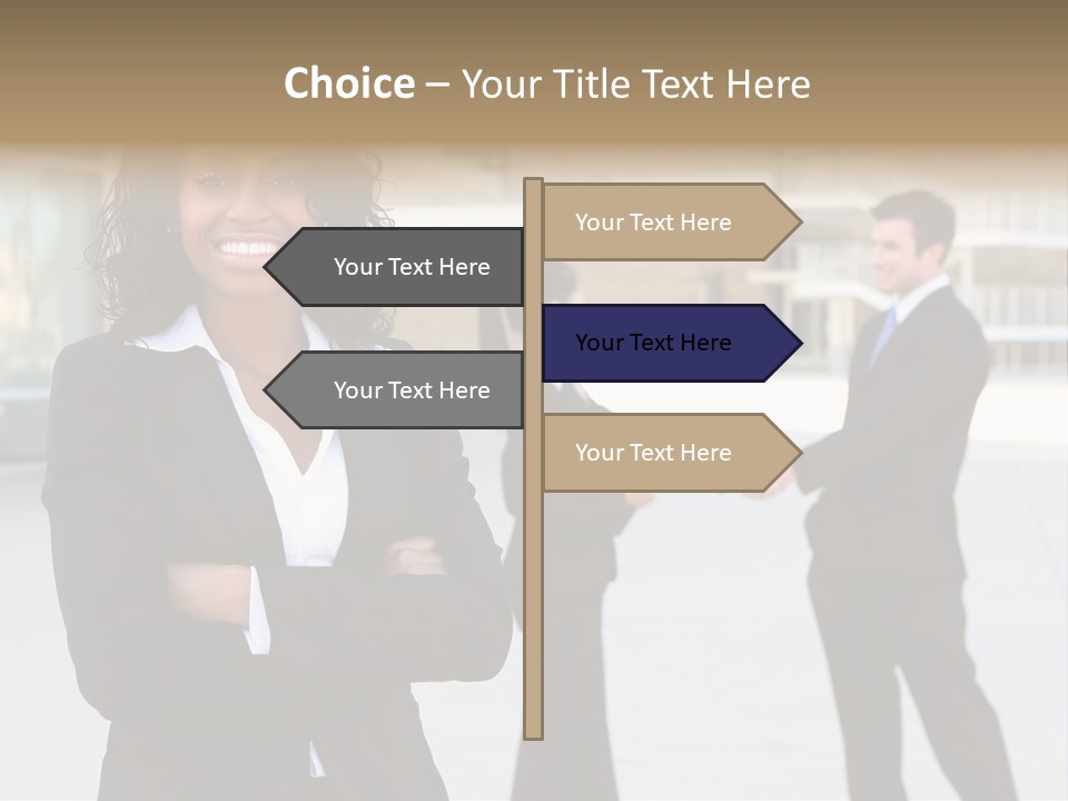 Two Business People Shaking Hands In Front Of A Building PowerPoint Template