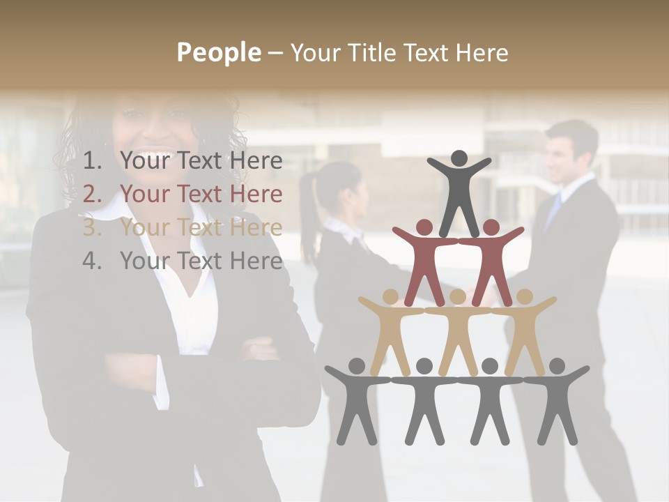 Two Business People Shaking Hands In Front Of A Building PowerPoint Template