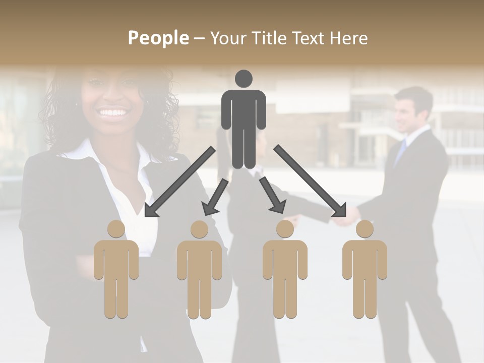 Two Business People Shaking Hands In Front Of A Building PowerPoint Template