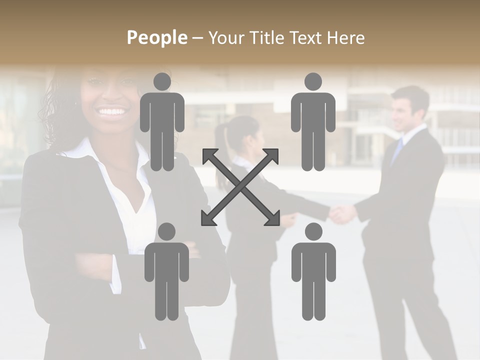 Two Business People Shaking Hands In Front Of A Building PowerPoint Template