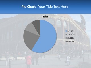 A Group Of People Standing Outside Of A Baseball Stadium PowerPoint Template