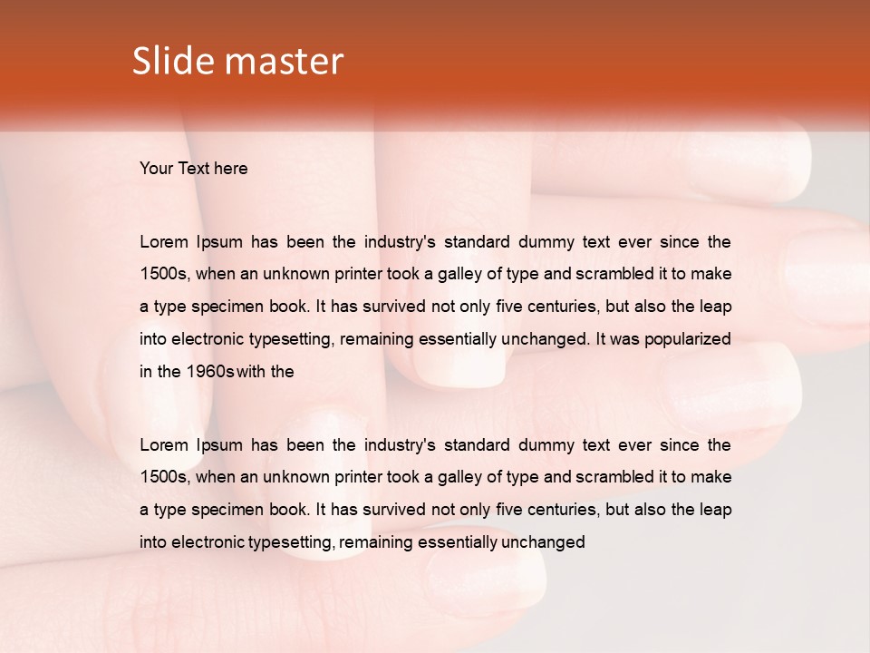 A Woman's Hand With A White Manicure On It PowerPoint Template