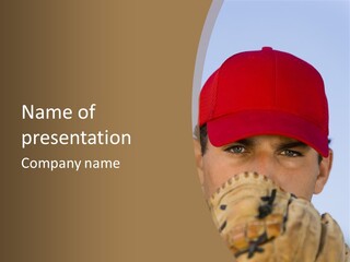 A Baseball Player With A Red Hat And Glove PowerPoint Template