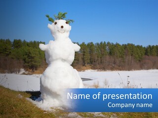 A Snowman Is Standing In The Middle Of A Field PowerPoint Template