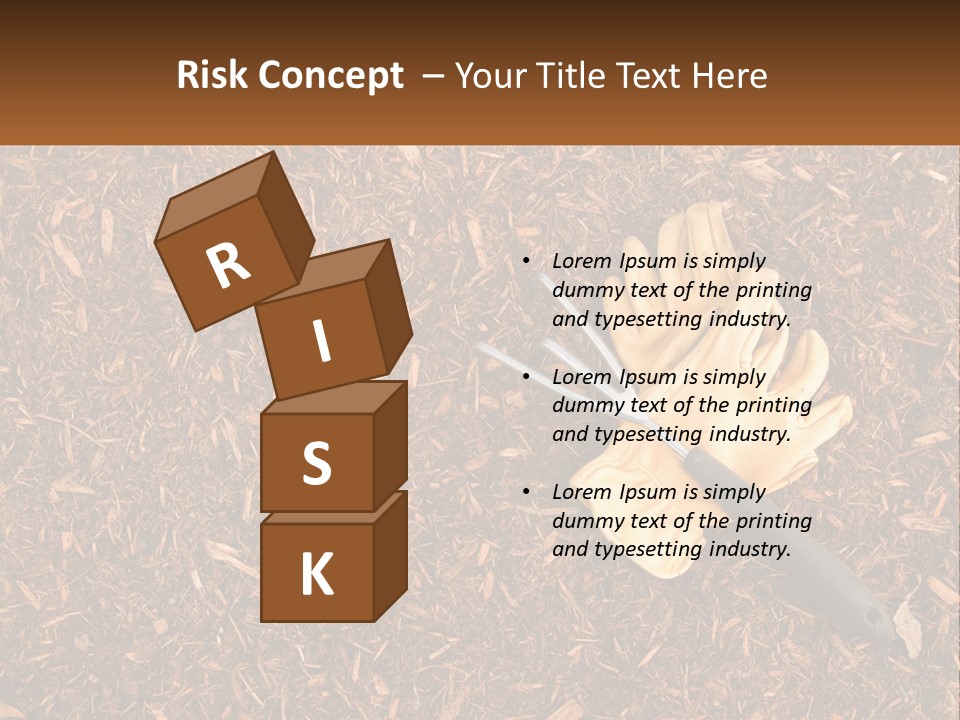 A Pair Of Gloves And A Pair Of Scissors On A Pile Of Wood Shaving PowerPoint Template