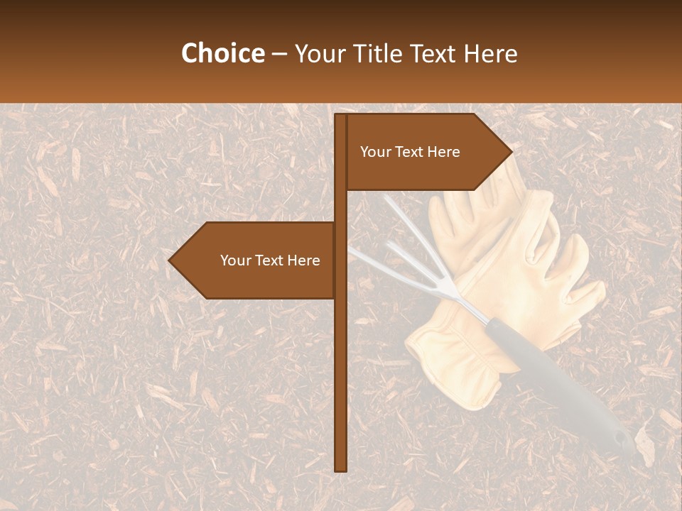 A Pair Of Gloves And A Pair Of Scissors On A Pile Of Wood Shaving PowerPoint Template