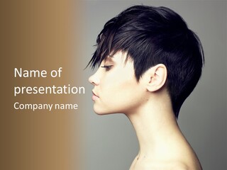 A Woman With A Short Black Hair And A Brown Background PowerPoint Template