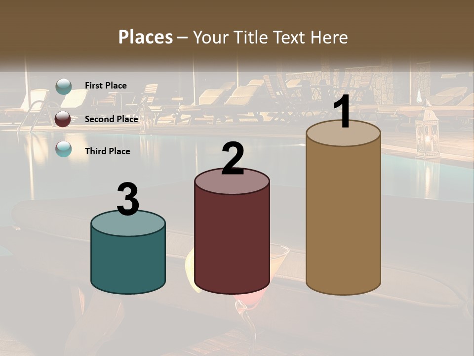 A Pool With Lounge Chairs And A Lemon Slice On It PowerPoint Template