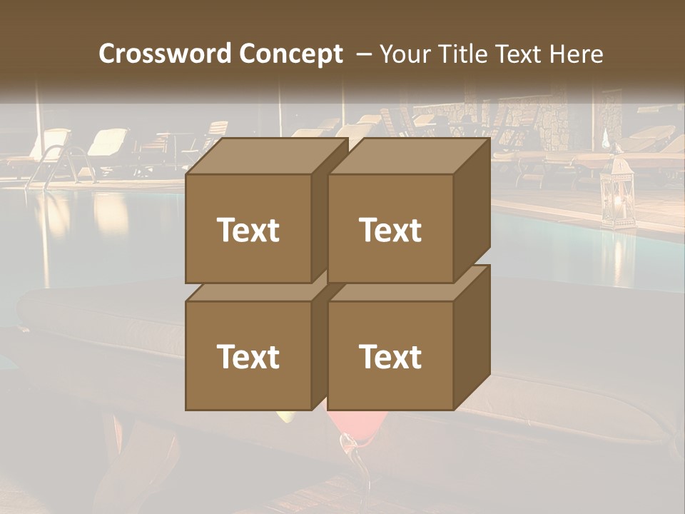 A Pool With Lounge Chairs And A Lemon Slice On It PowerPoint Template