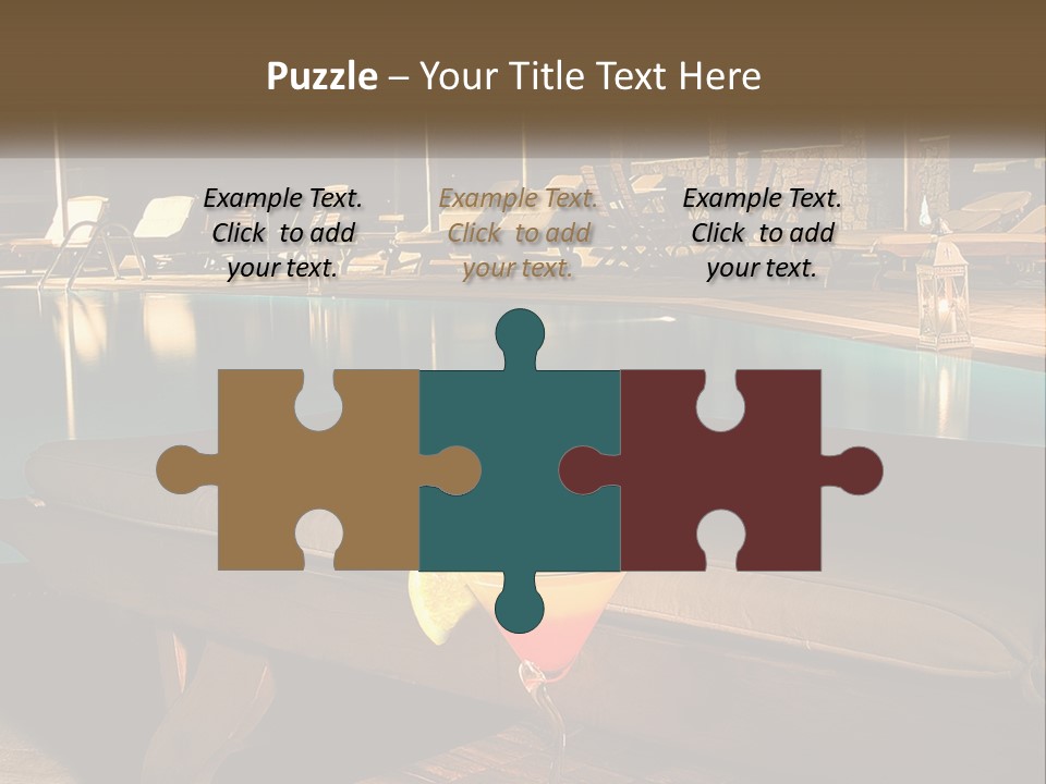 A Pool With Lounge Chairs And A Lemon Slice On It PowerPoint Template