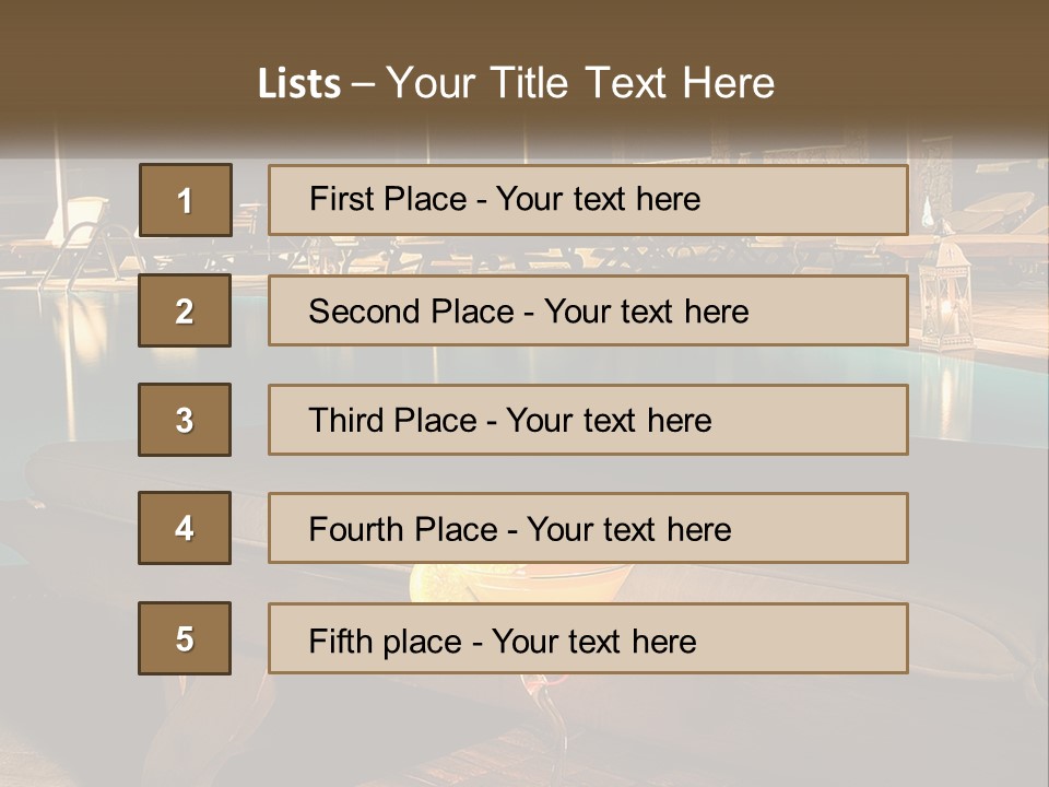 A Pool With Lounge Chairs And A Lemon Slice On It PowerPoint Template