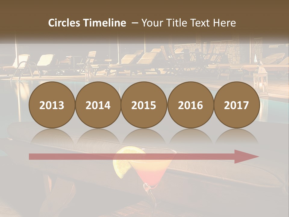 A Pool With Lounge Chairs And A Lemon Slice On It PowerPoint Template