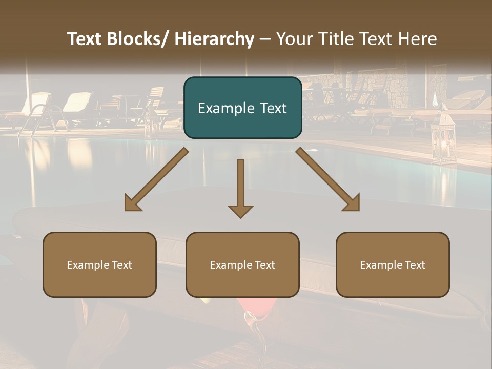 A Pool With Lounge Chairs And A Lemon Slice On It PowerPoint Template
