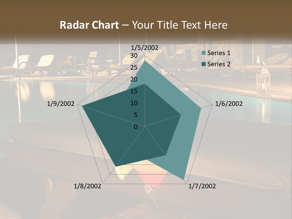 A Pool With Lounge Chairs And A Lemon Slice On It PowerPoint Template