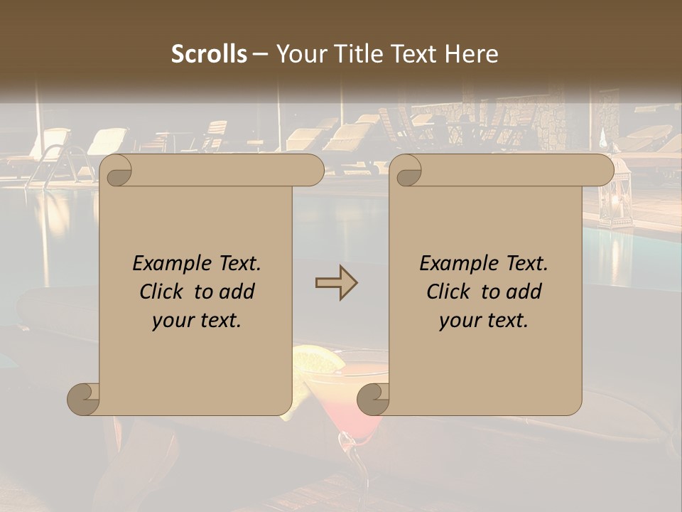A Pool With Lounge Chairs And A Lemon Slice On It PowerPoint Template