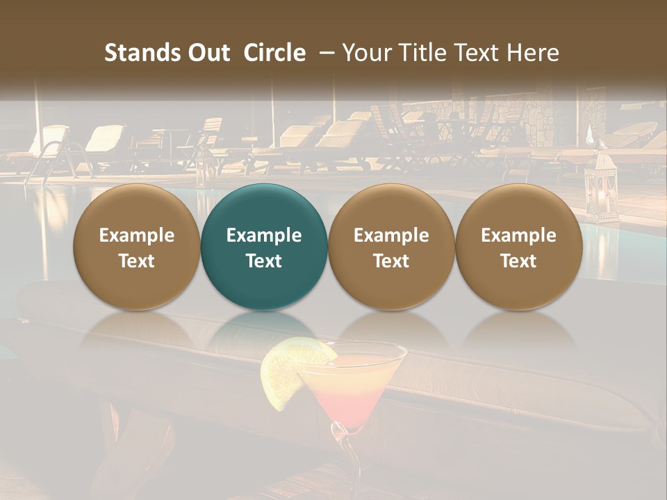 A Pool With Lounge Chairs And A Lemon Slice On It PowerPoint Template