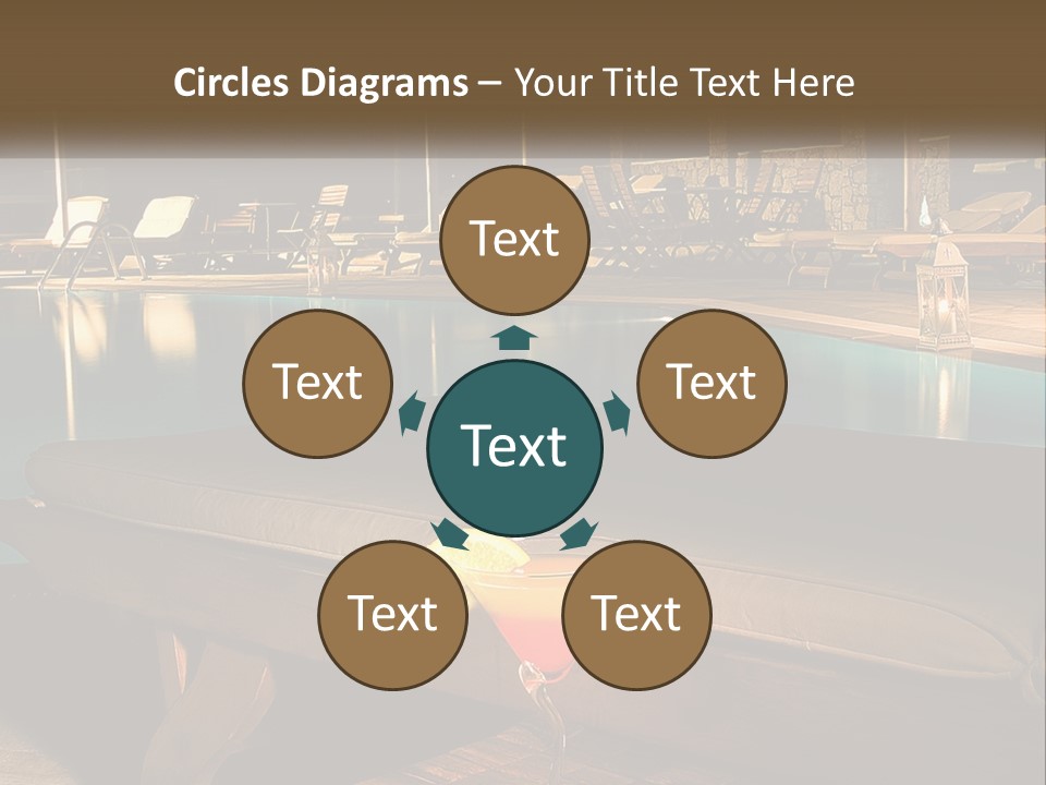 A Pool With Lounge Chairs And A Lemon Slice On It PowerPoint Template