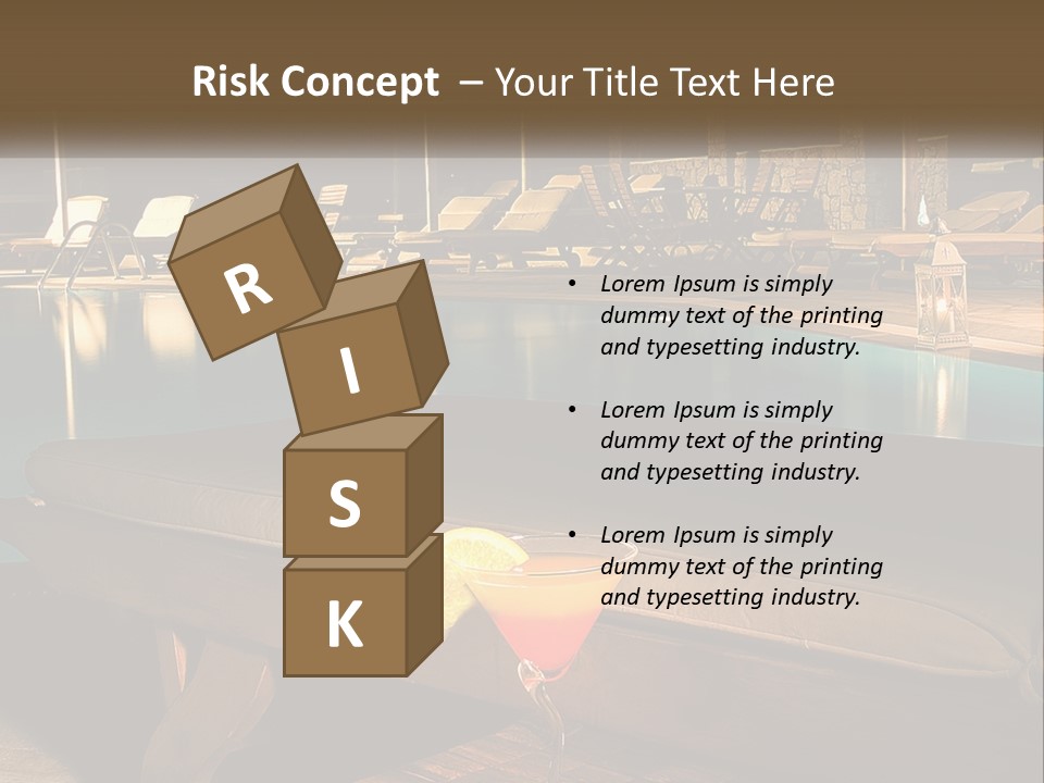 A Pool With Lounge Chairs And A Lemon Slice On It PowerPoint Template