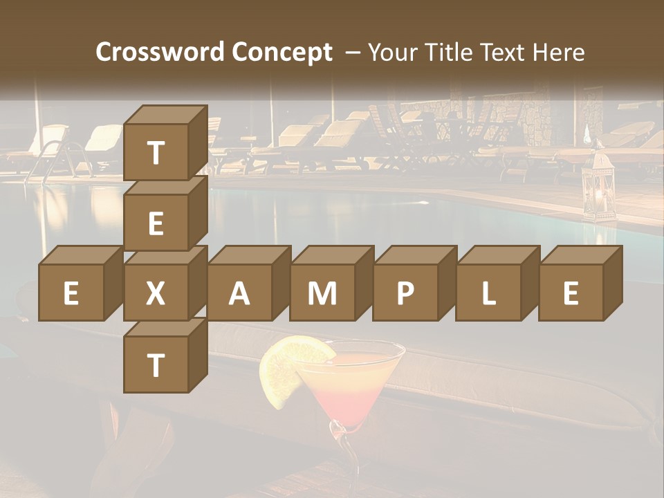 A Pool With Lounge Chairs And A Lemon Slice On It PowerPoint Template