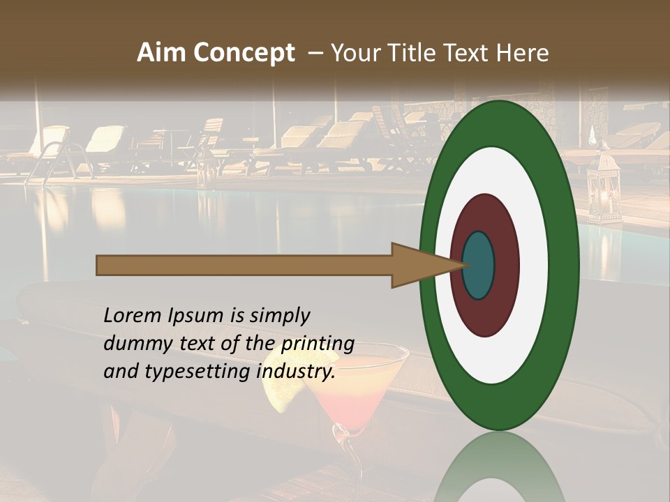 A Pool With Lounge Chairs And A Lemon Slice On It PowerPoint Template