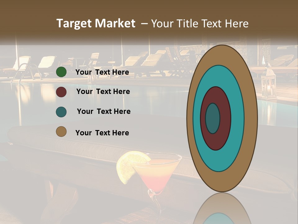 A Pool With Lounge Chairs And A Lemon Slice On It PowerPoint Template