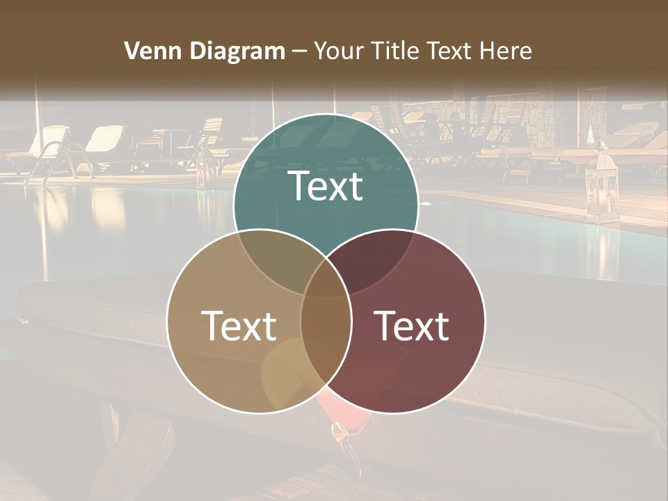 A Pool With Lounge Chairs And A Lemon Slice On It PowerPoint Template