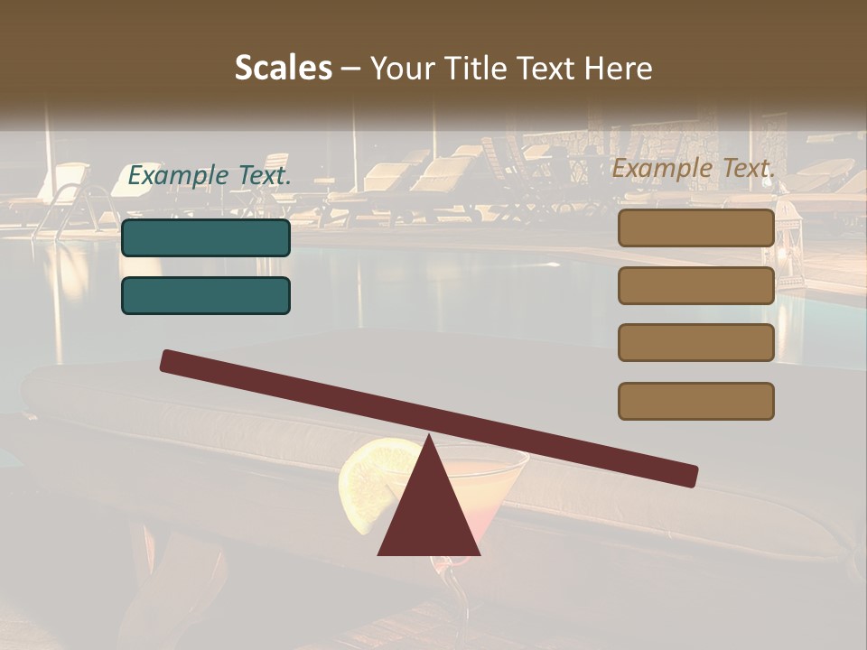 A Pool With Lounge Chairs And A Lemon Slice On It PowerPoint Template