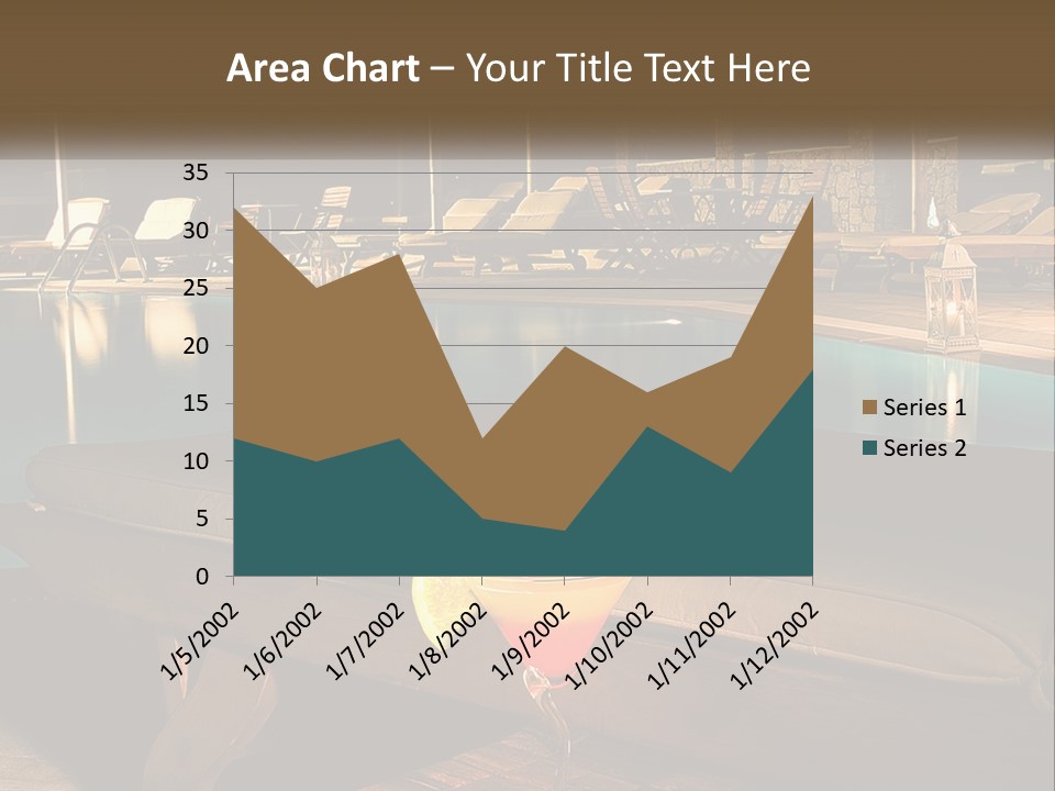 A Pool With Lounge Chairs And A Lemon Slice On It PowerPoint Template