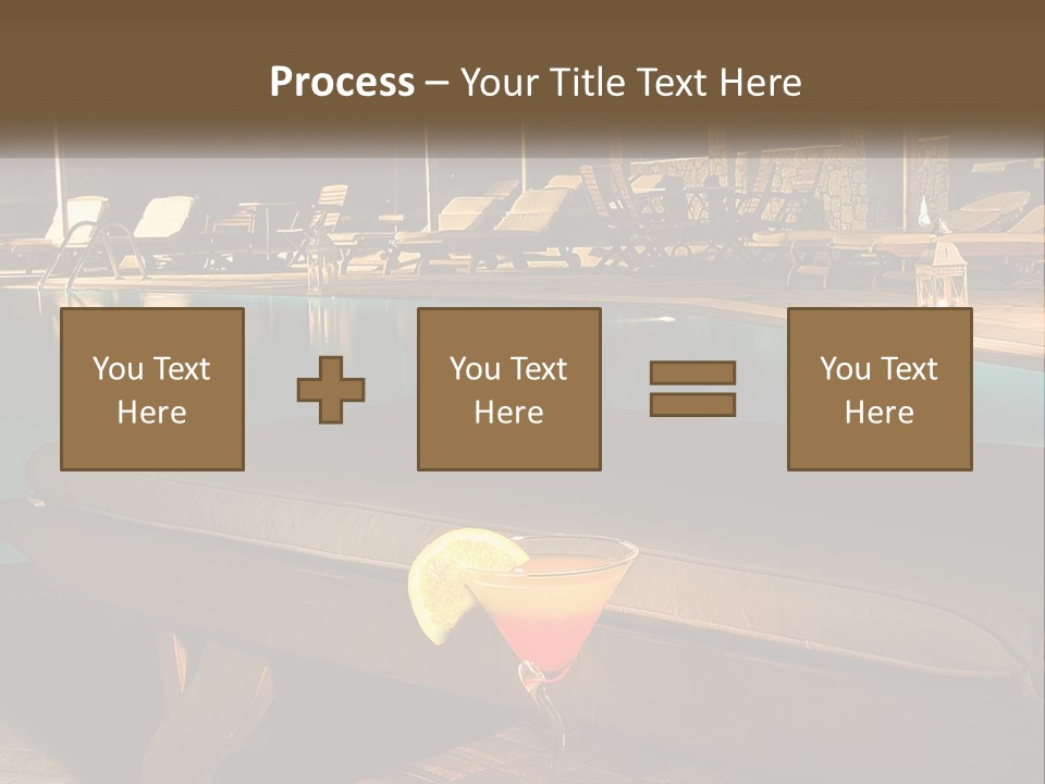 A Pool With Lounge Chairs And A Lemon Slice On It PowerPoint Template