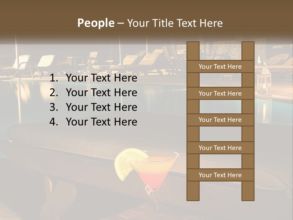 A Pool With Lounge Chairs And A Lemon Slice On It PowerPoint Template