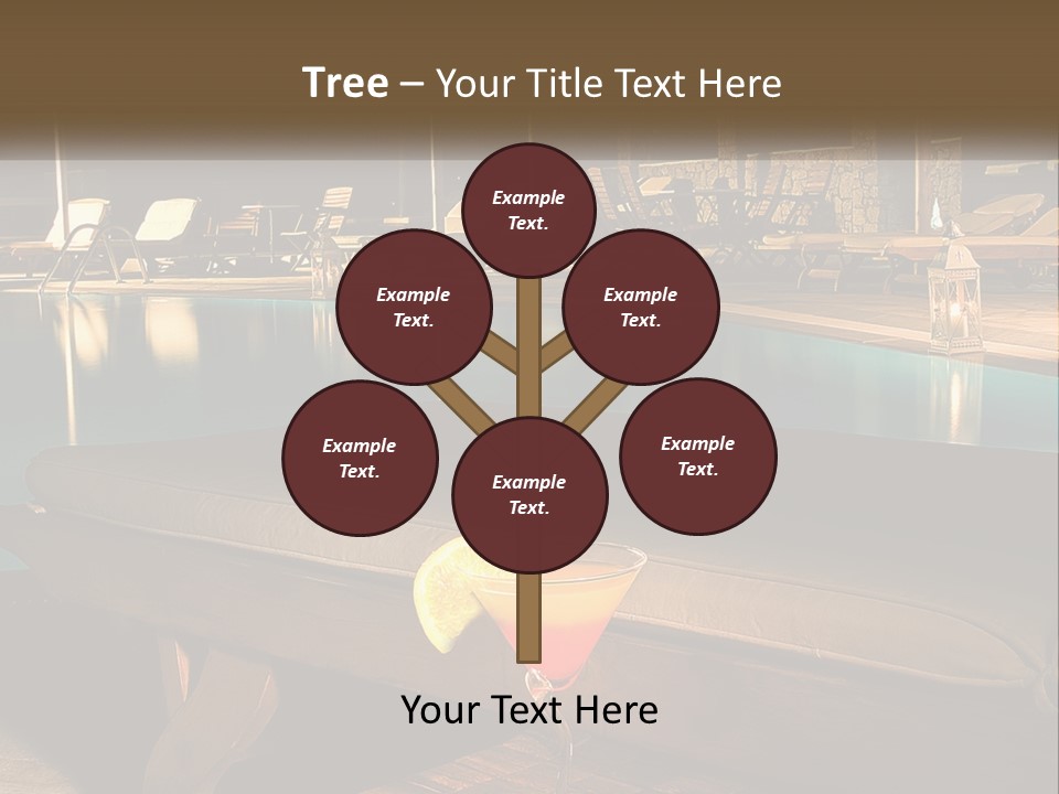 A Pool With Lounge Chairs And A Lemon Slice On It PowerPoint Template