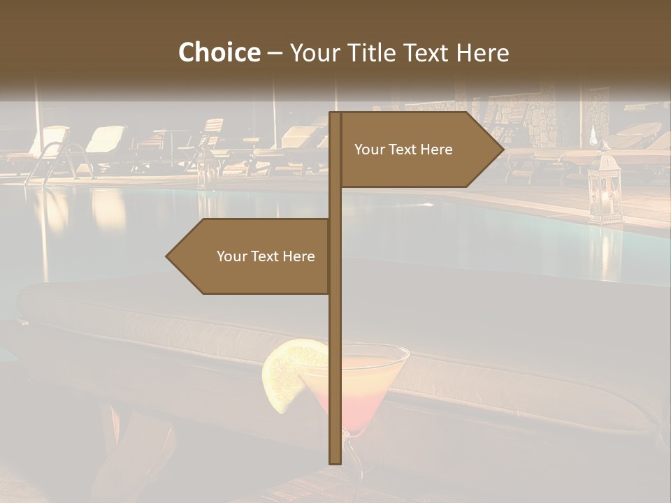 A Pool With Lounge Chairs And A Lemon Slice On It PowerPoint Template