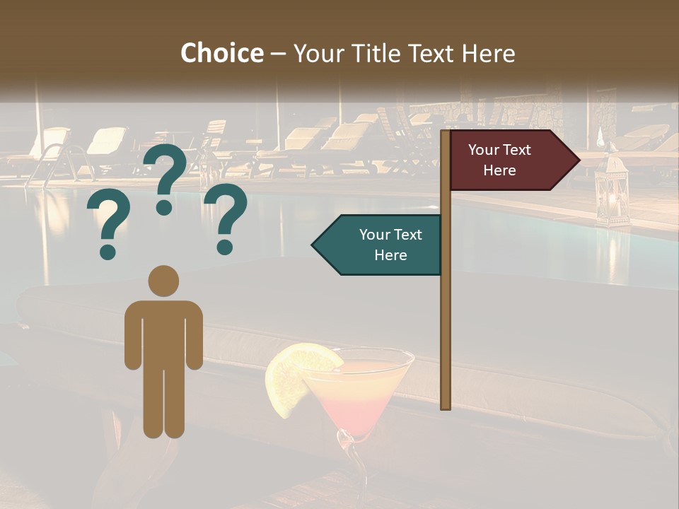 A Pool With Lounge Chairs And A Lemon Slice On It PowerPoint Template