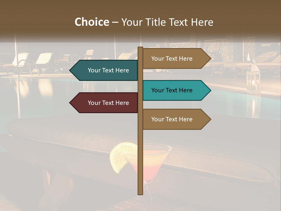 A Pool With Lounge Chairs And A Lemon Slice On It PowerPoint Template