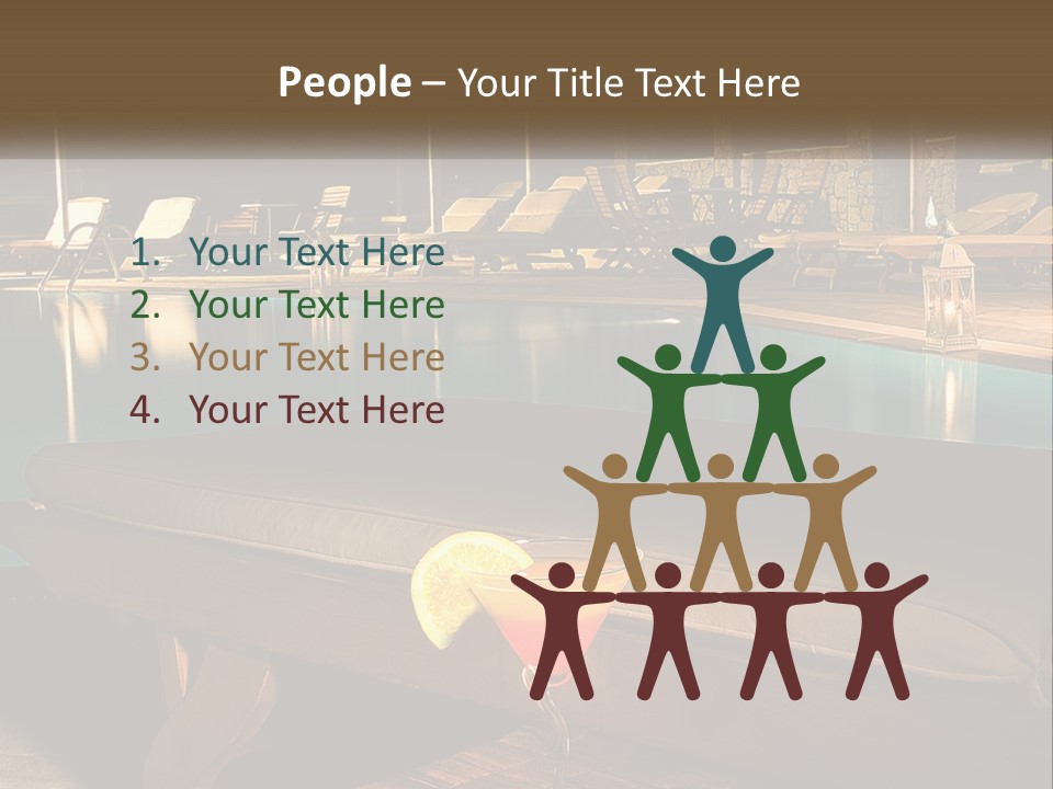 A Pool With Lounge Chairs And A Lemon Slice On It PowerPoint Template