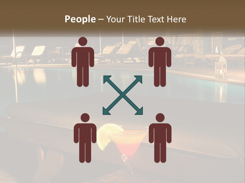 A Pool With Lounge Chairs And A Lemon Slice On It PowerPoint Template