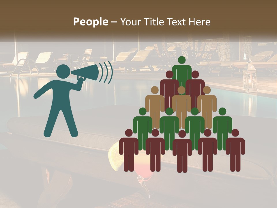 A Pool With Lounge Chairs And A Lemon Slice On It PowerPoint Template